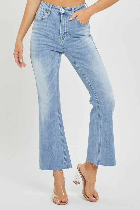 Damernas Högmidjade Crop Flare Ljus Denim 1