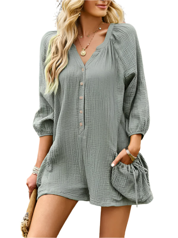 Damernas Jumpsuit Löst Sittande Bomull och Linne 0