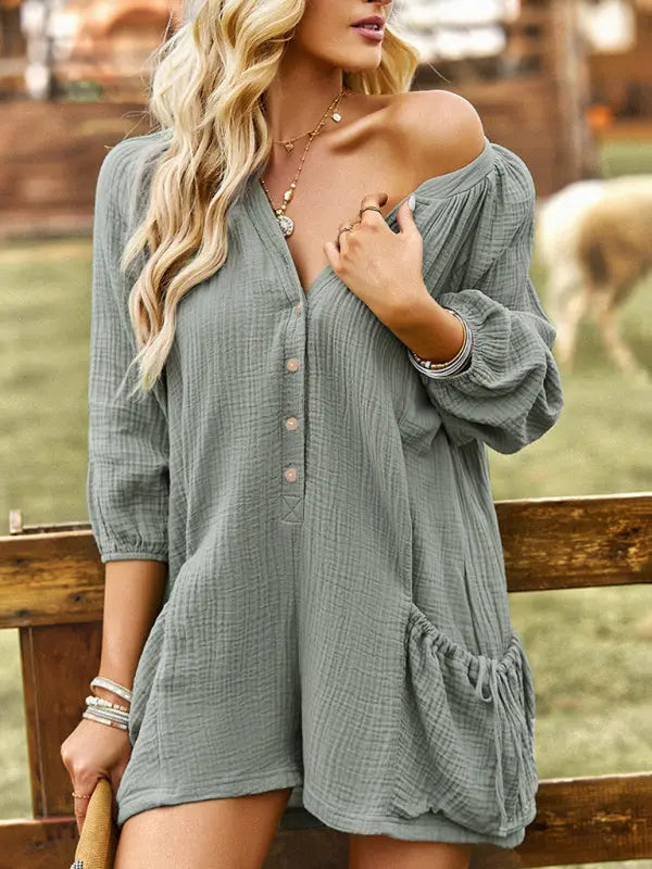 Damernas Jumpsuit Löst Sittande Bomull och Linne 1