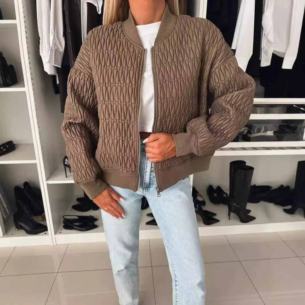 Damernas Kviltade Bomberjacka med Dragkedja och Ribbad Kant 4