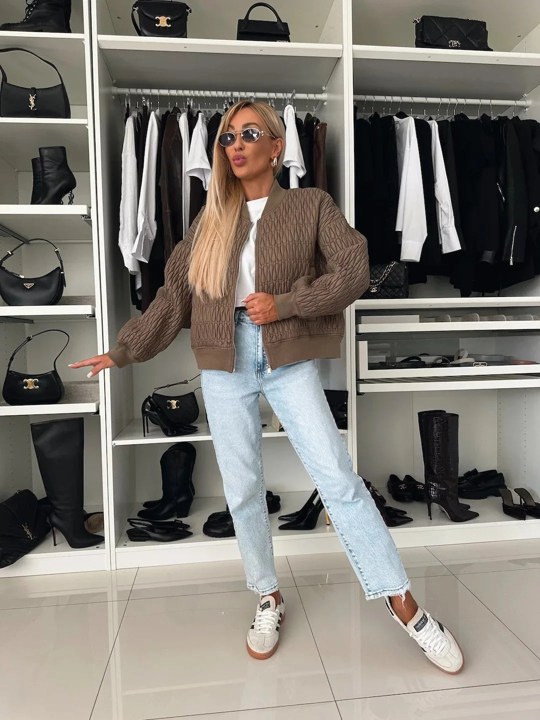 Damernas Kviltade Bomberjacka med Dragkedja och Ribbad Kant 6