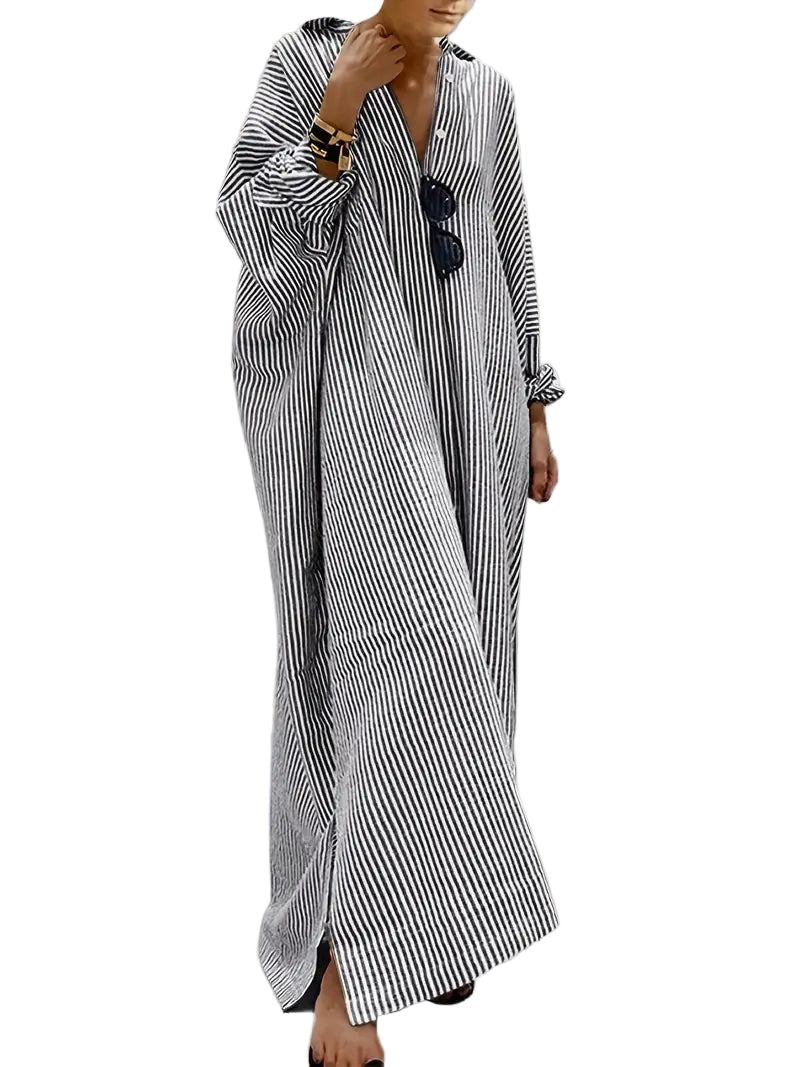 Damernas Maxikjol Randig Bomullsmix Lång Med Knäppning 0