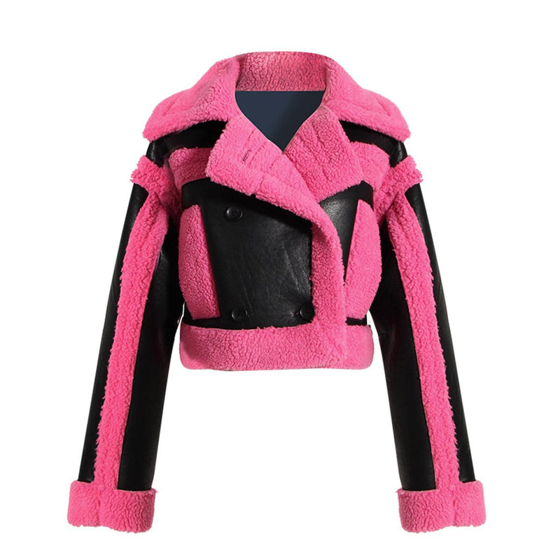 Damernas Motorcykeljacka Stor Krage Fuskpäls Polyester 0