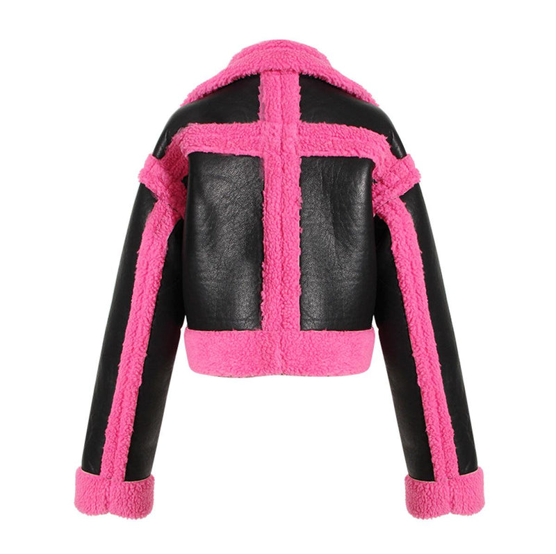 Damernas Motorcykeljacka Stor Krage Fuskpäls Polyester 1