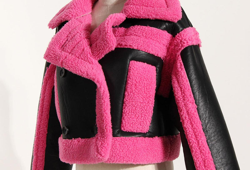 Damernas Motorcykeljacka Stor Krage Fuskpäls Polyester 2