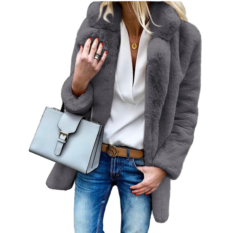 Damernas Oversized Kappa i Faux Fur med Fällbar Krage 2