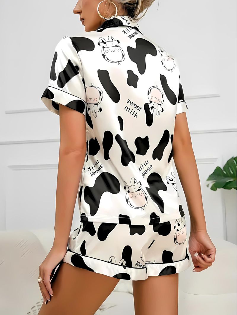Damernas Satin Pyjamas Set med Knappstängning och Elastisk Midja 2