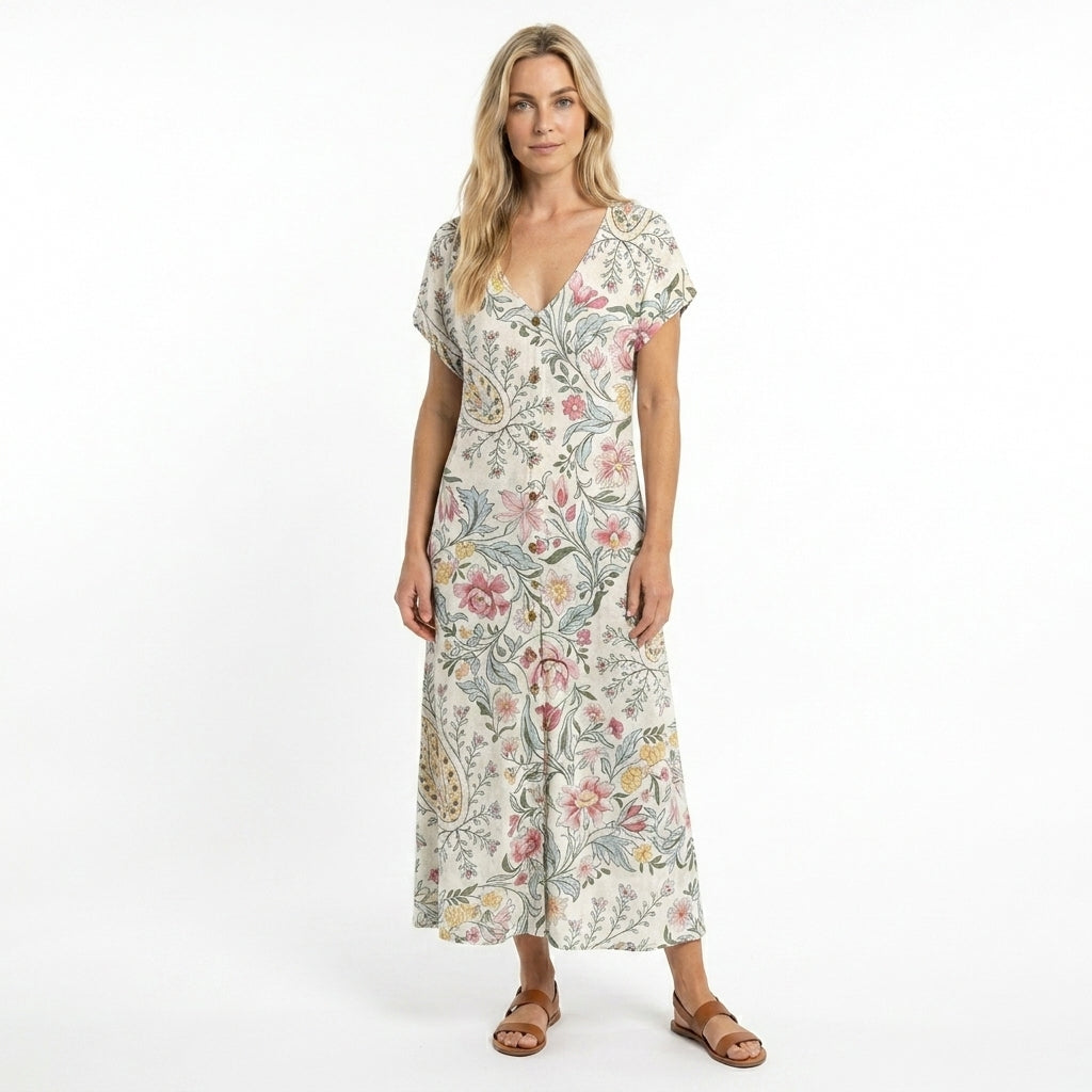 Damernas Sommarklänning V-Hals Flödande Design 1