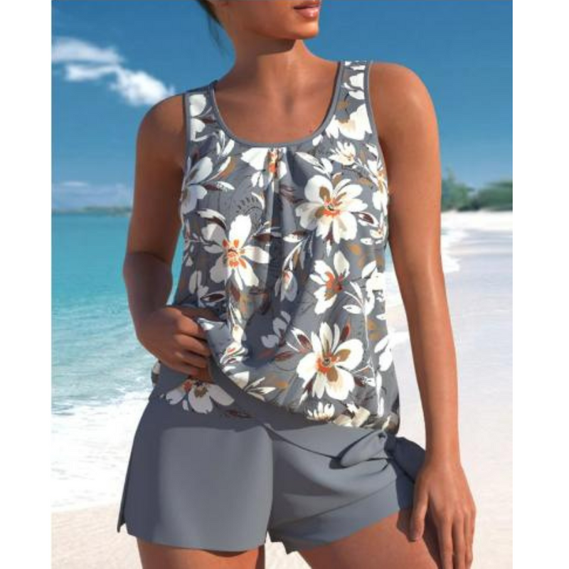 Damernas Tankini Set med Blommönster och Två Färger 1