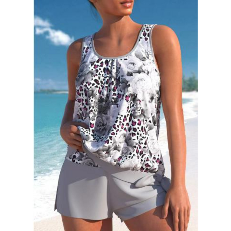 Damernas Tankini Set med Blommönster och Två Färger 2