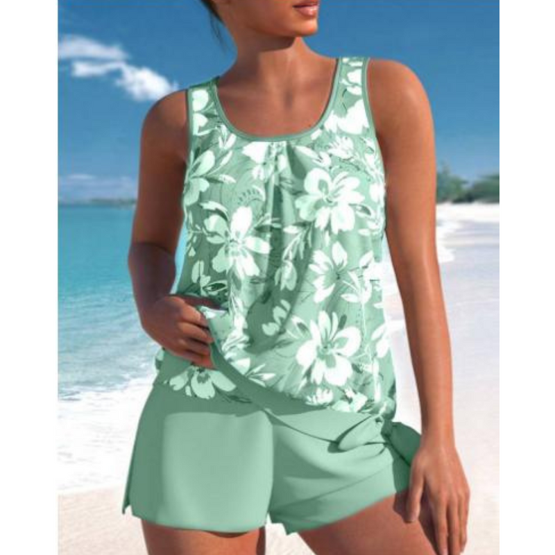 Damernas Tankini Set med Blommönster och Två Färger 3