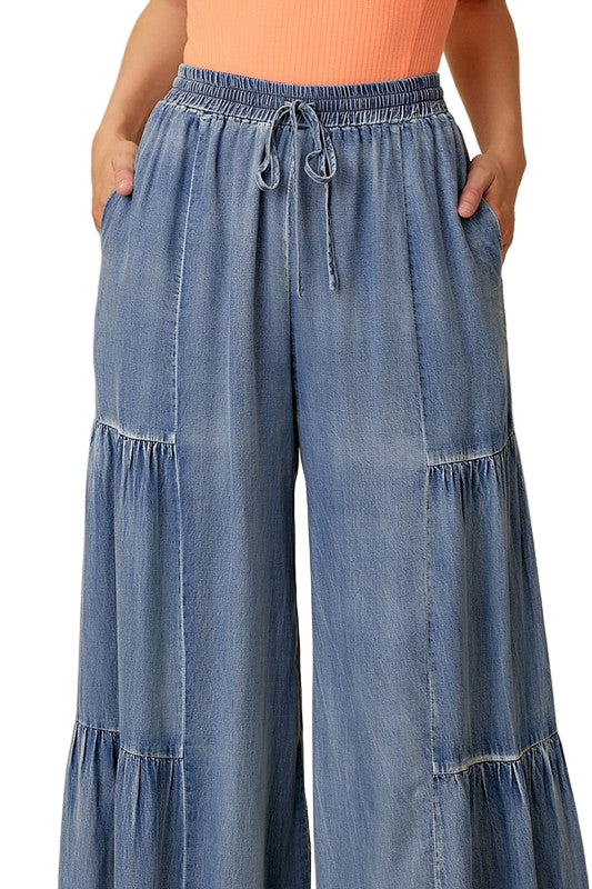 Damernas Vida Byxor med Volangdetalj i Tvättad Denim 0