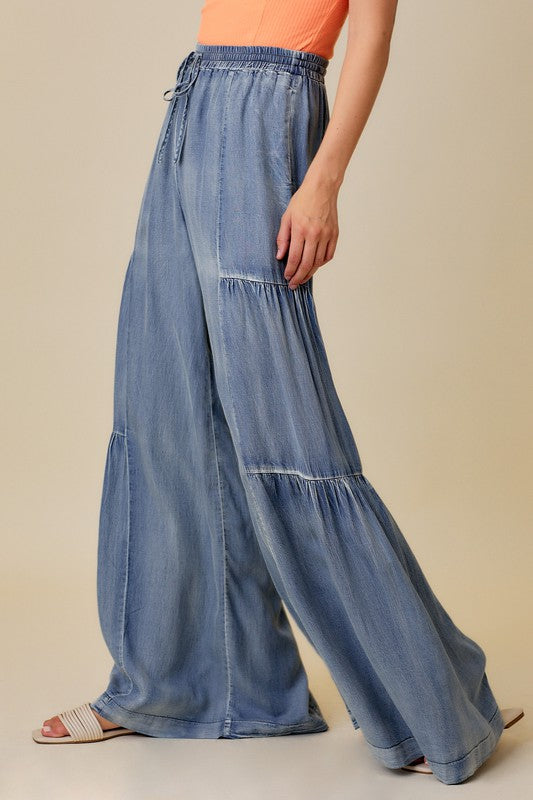 Damernas Vida Byxor med Volangdetalj i Tvättad Denim 2