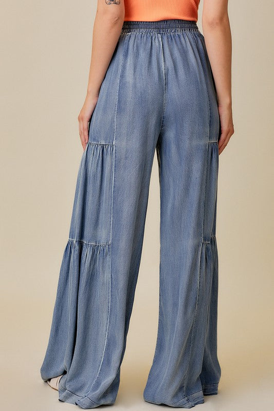 Damernas Vida Byxor med Volangdetalj i Tvättad Denim 3