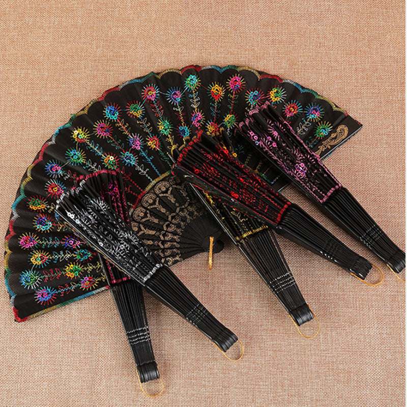 Damhandfläkt Handbroderad Blomdesign 9