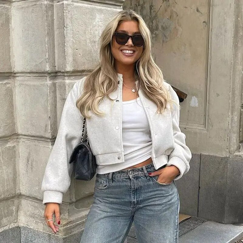 Damjacka Kort Trendig Bomberjacka för Avslappnad Stil 2