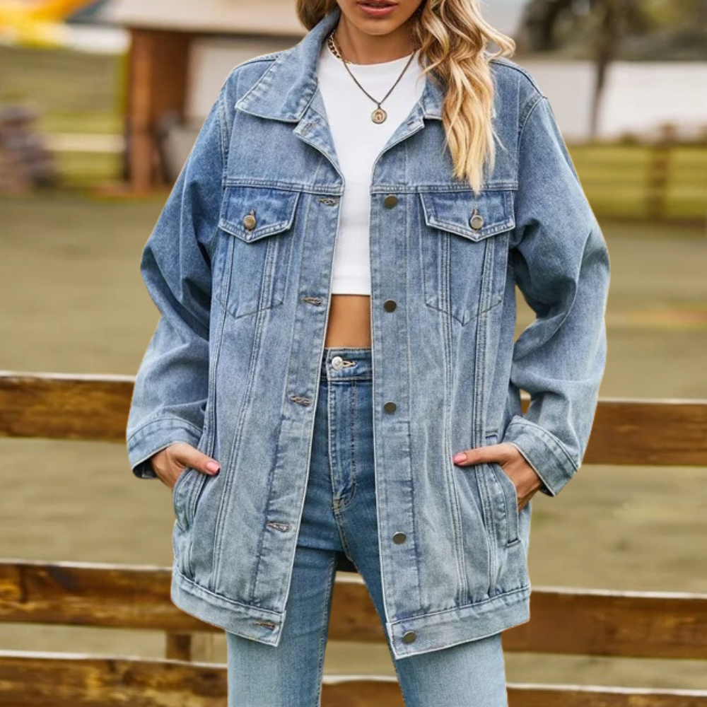 Damjacka Oversize Retro i Denimlook för Kvinna 1