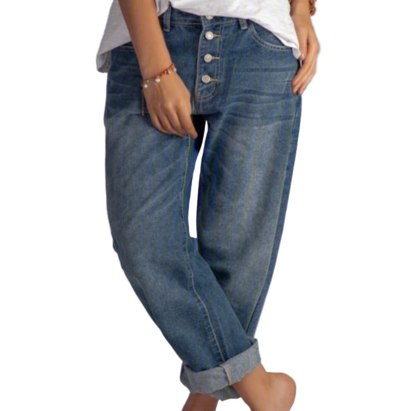 Damjeans Hög Midja Vintage Design Slitstark Denim 0