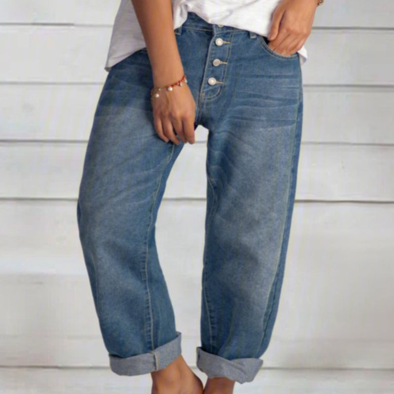 Damjeans Hög Midja Vintage Design Slitstark Denim 1