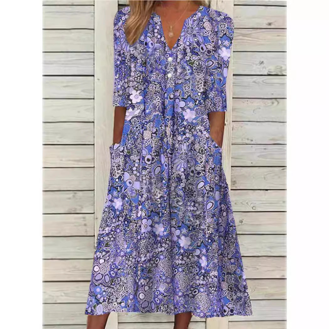 Damklänning Blommönster Lätt För Vår- och Sommaraktiviteter