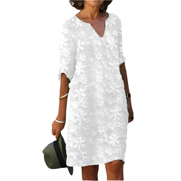 Damklänning med V-ringning och Blommönster 0