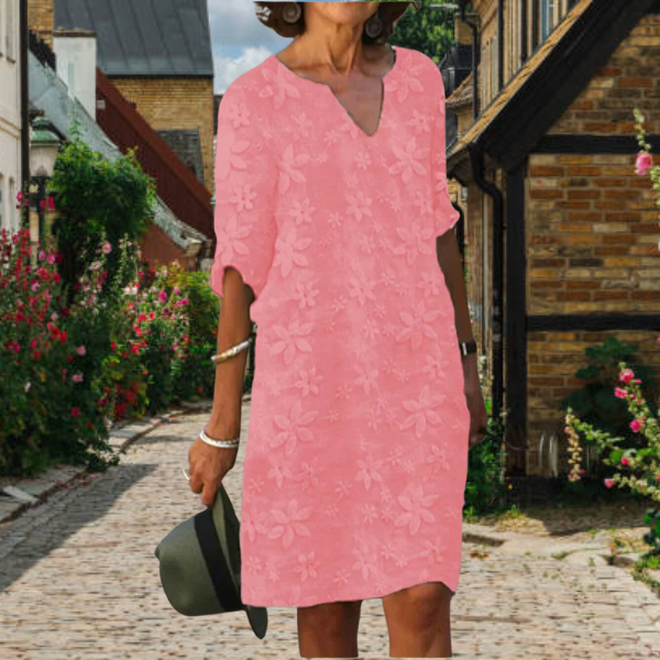 Damklänning med V-ringning och Blommönster 2