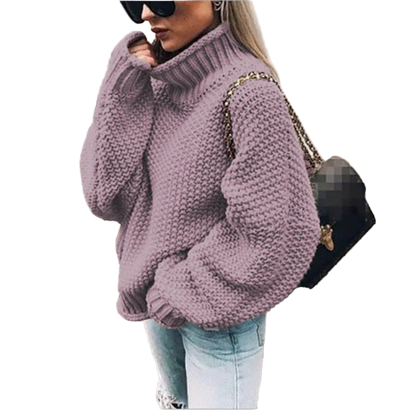 Damstickad Tröja – Oversized Passform – Chunkig Ull – Hög Hals 1