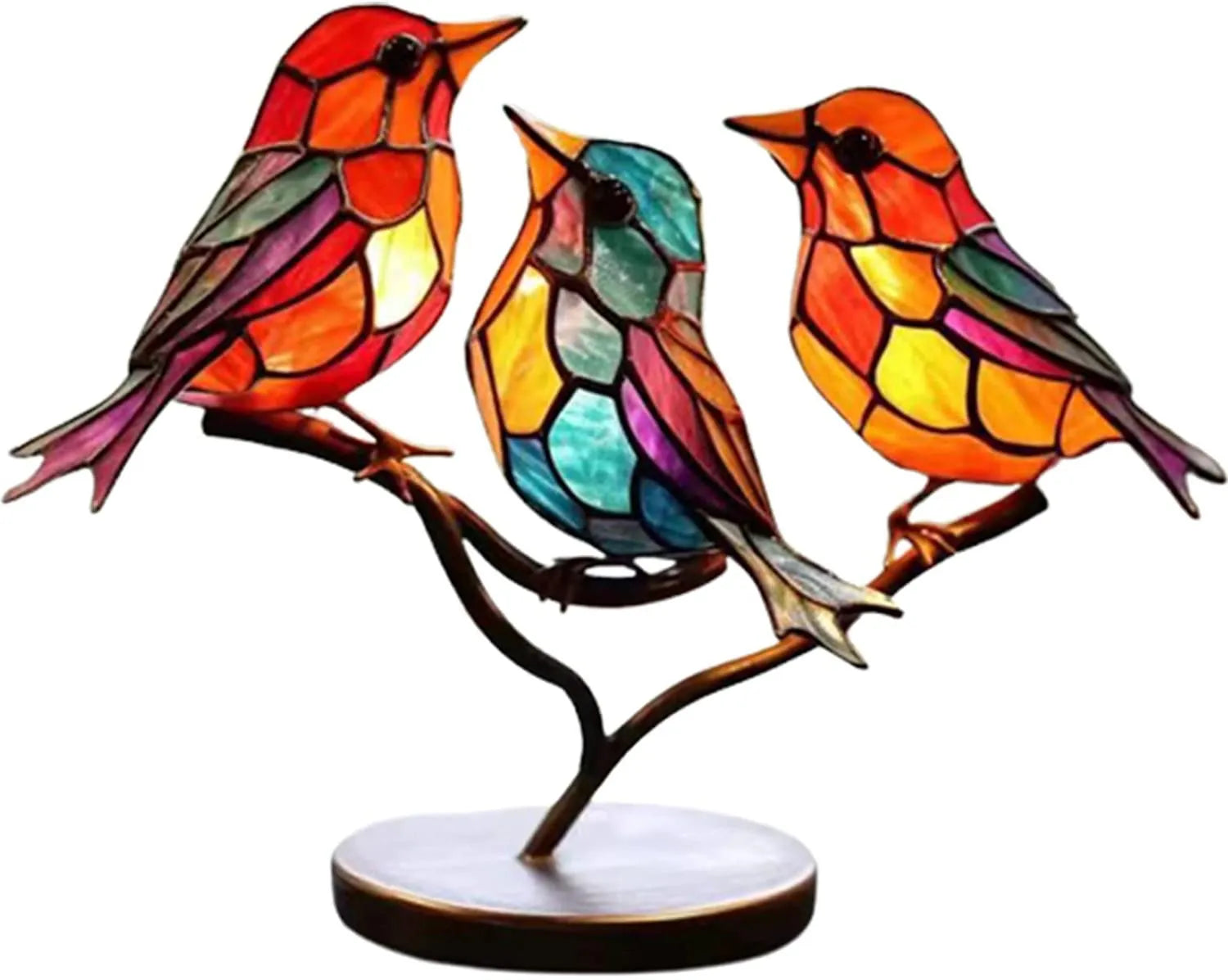 Dekorativ Skulptur Färgglada Fåglar på Gren Modern Design 2
