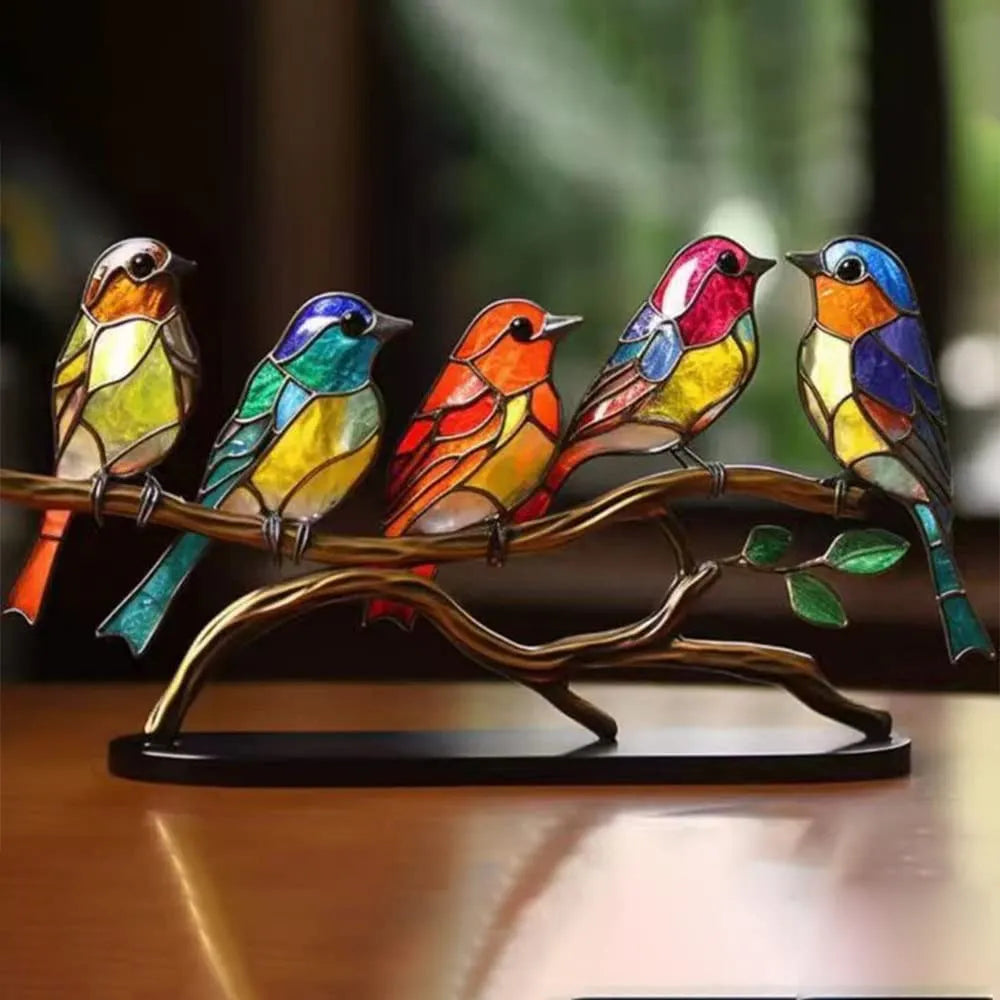 Dekorativ Skulptur Färgglada Fåglar på Gren Modern Design 7