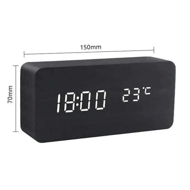 Digital Väckarklocka Med Ljus och Temperaturdisplay i Trälook 5