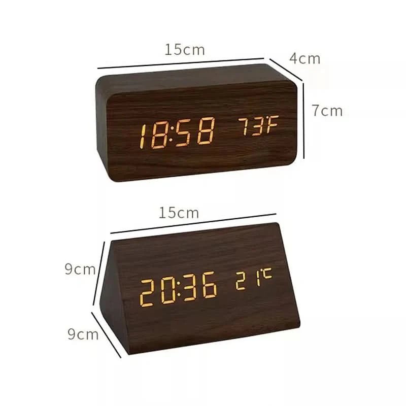 Digital Väckarklocka Med Ljus och Temperaturdisplay i Trälook 7