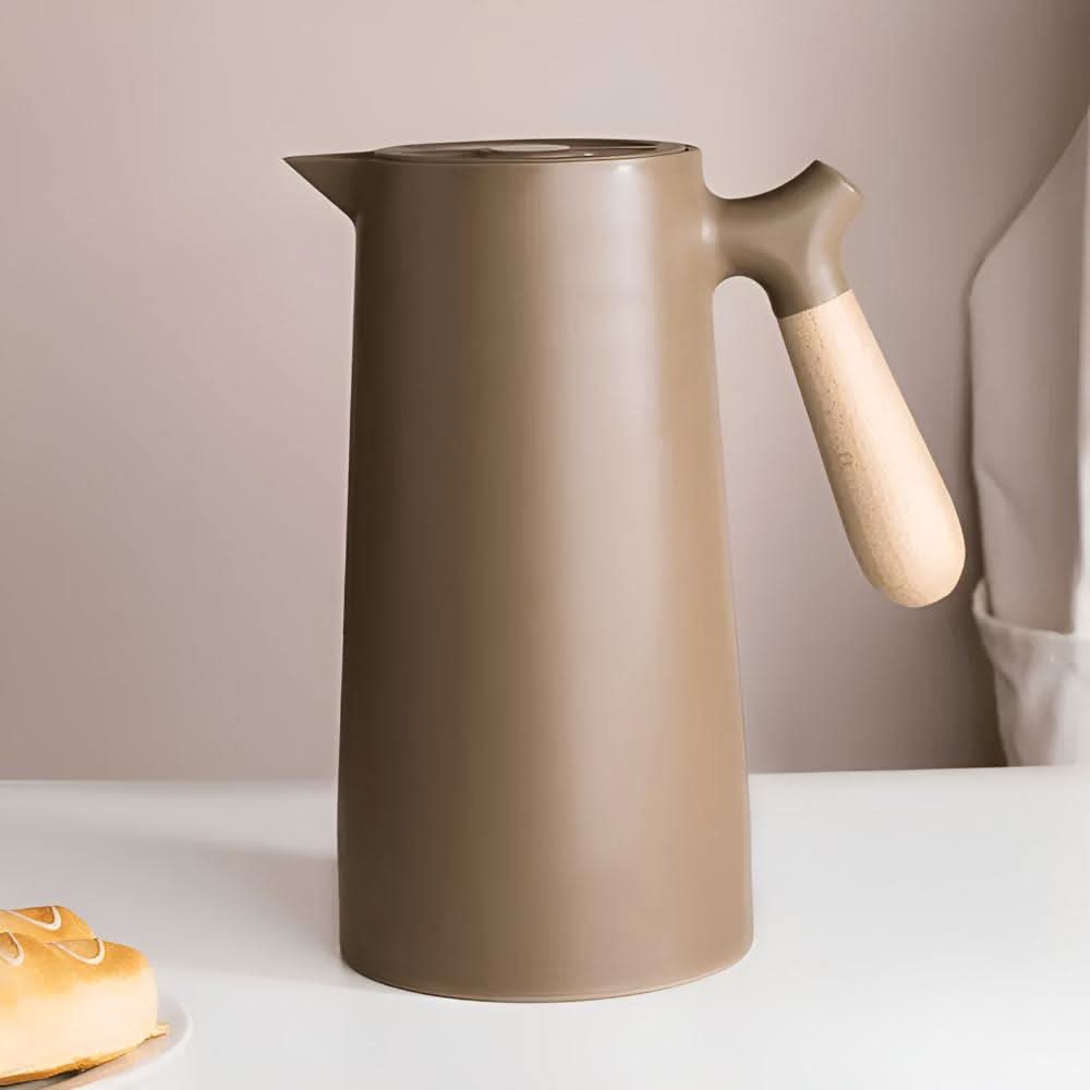 Dubbelväggig Glaskaraff med Trähandtag för Varma och Kalla Drycker 10