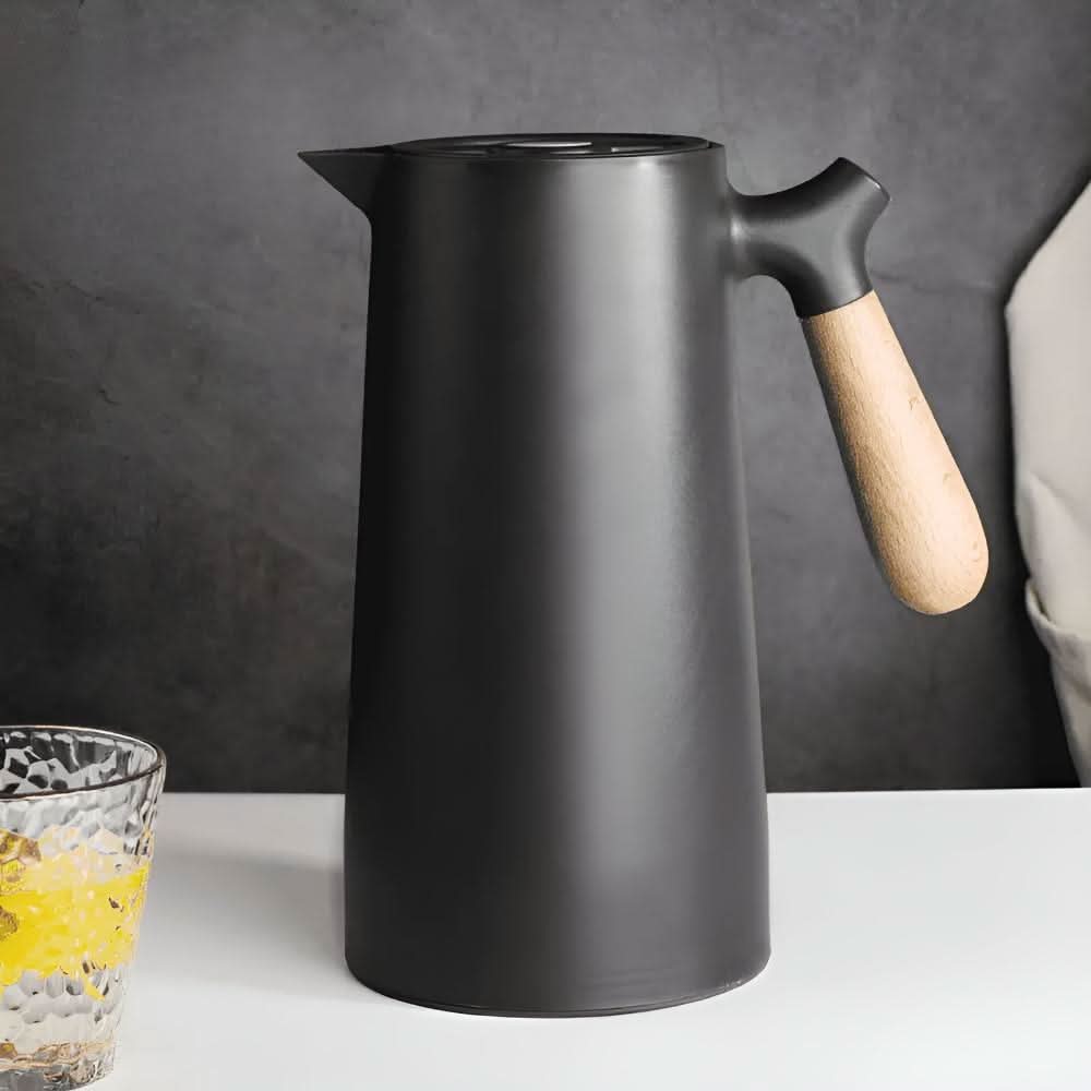 Dubbelväggig Glaskaraff med Trähandtag för Varma och Kalla Drycker 12