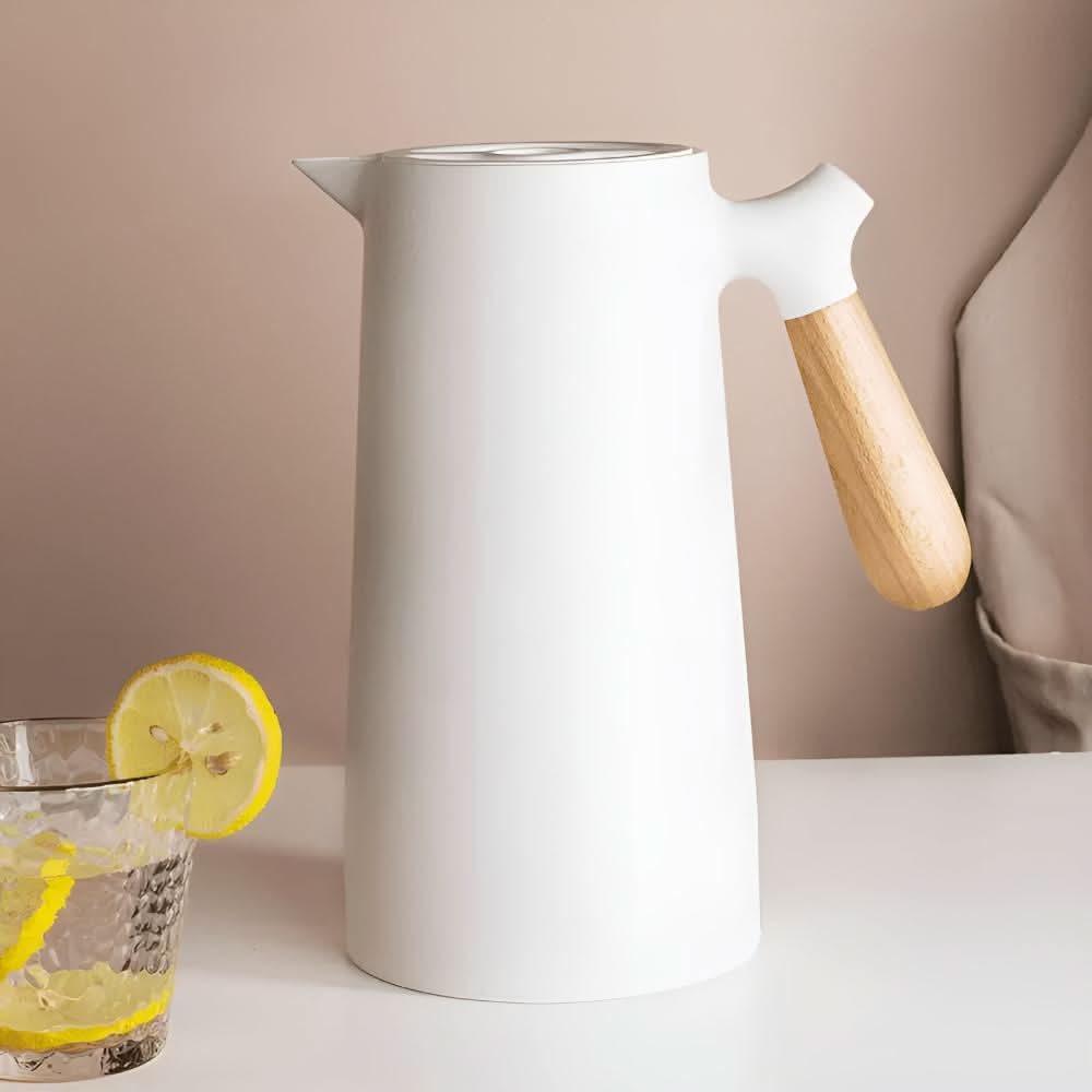 Dubbelväggig Glaskaraff med Trähandtag för Varma och Kalla Drycker 9