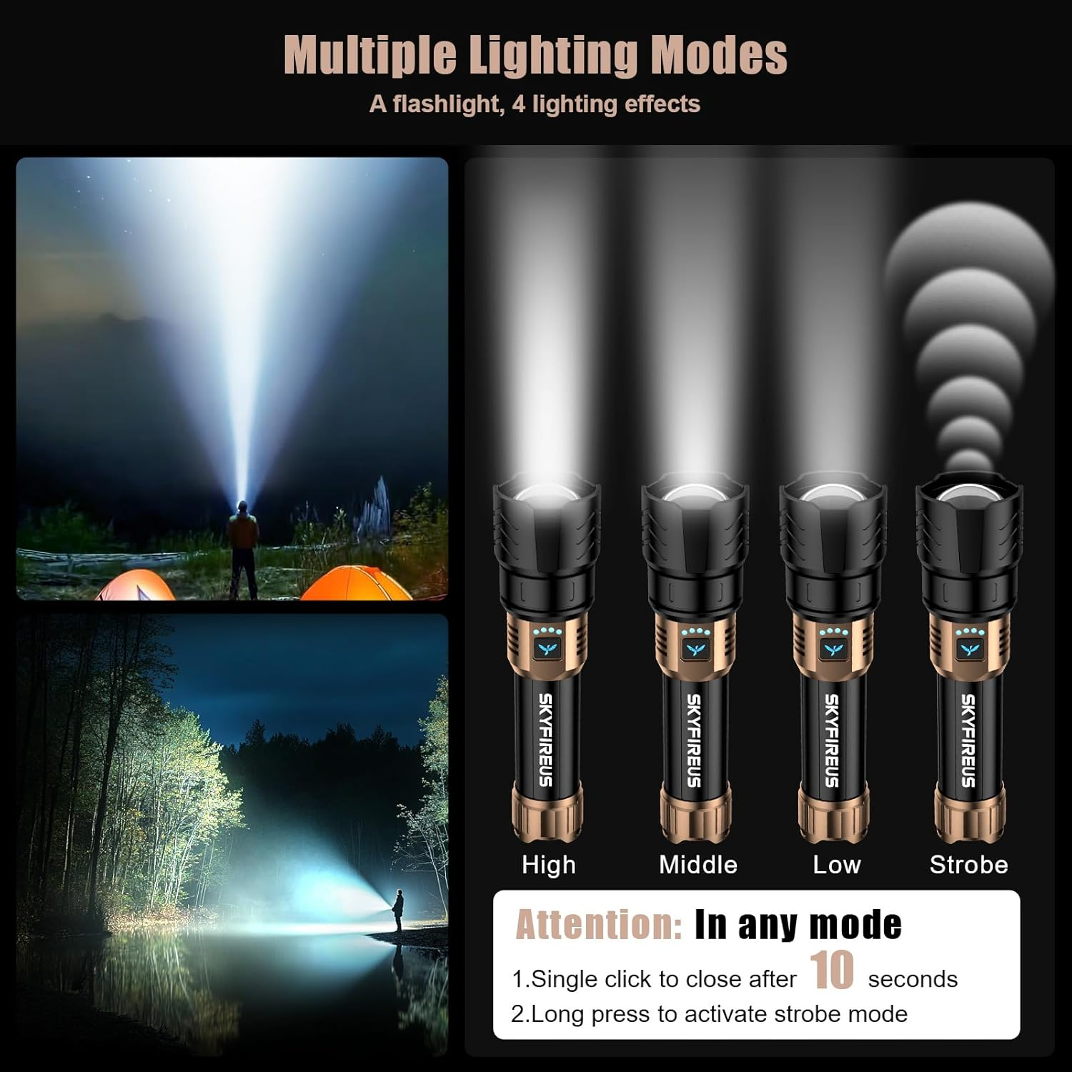 Ficklampa med Zoomfunktion och Multifunktionell Design 3