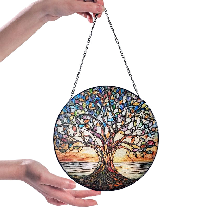 Handgjord Fönsterdekoration Livets Träd i Målade Glas 0