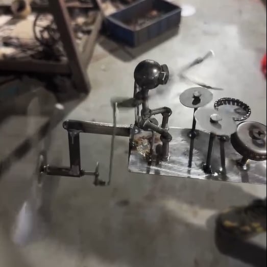 Handgjord Metallväderkvarn för Trädgård med Rock Band Design 5