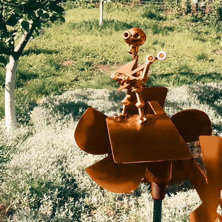 Handgjord Metallväderkvarn för Trädgård med Rock Band Design 6