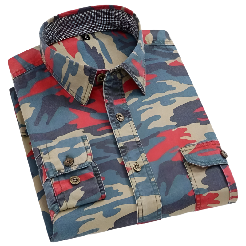 Herr Camo Långärmad Skjorta Klassisk Design Bomull 0