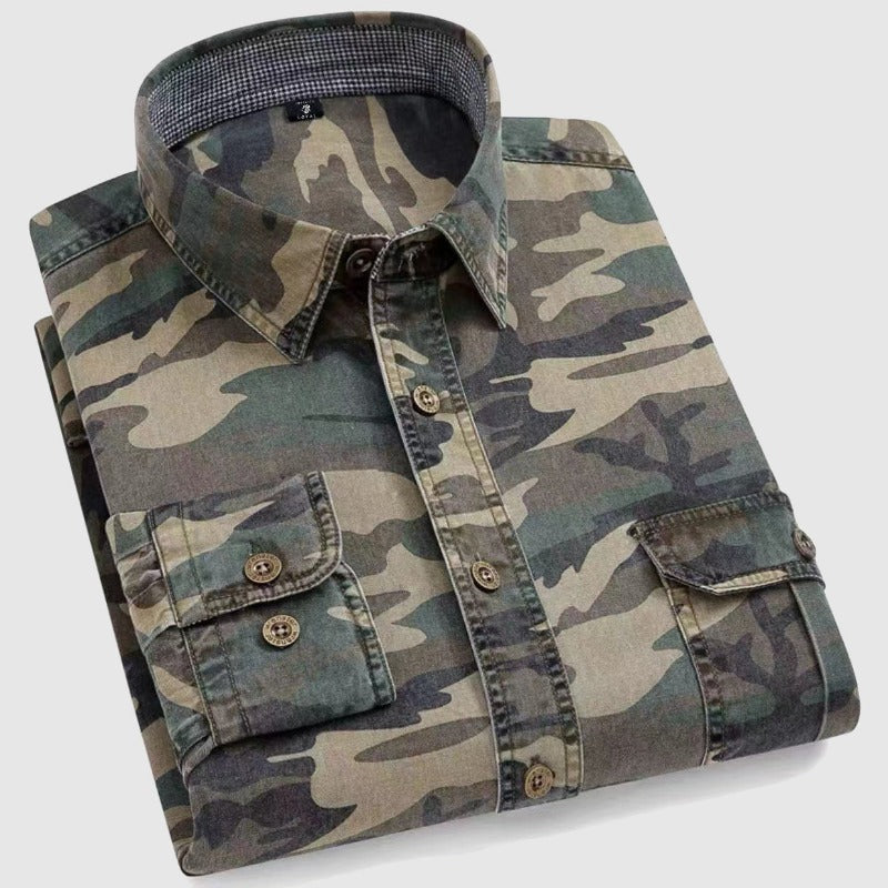 Herr Camo Långärmad Skjorta Klassisk Design Bomull 1