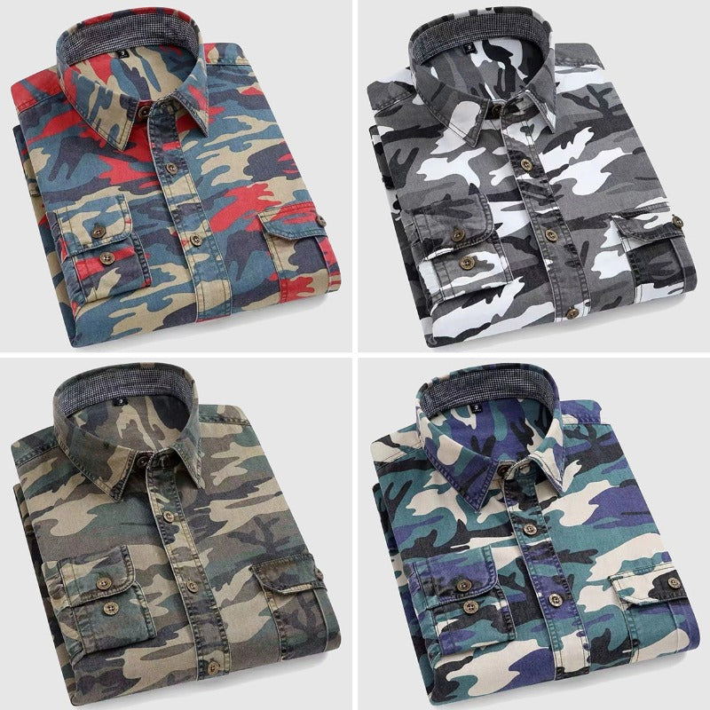 Herr Camo Långärmad Skjorta Klassisk Design Bomull 4