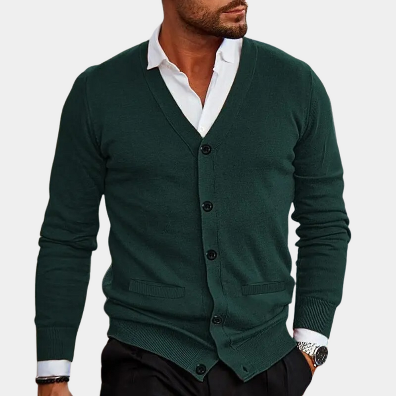 Herr Cardigan med V-hals och Knappar 1