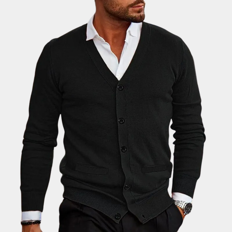 Herr Cardigan med V-hals och Knappar 3