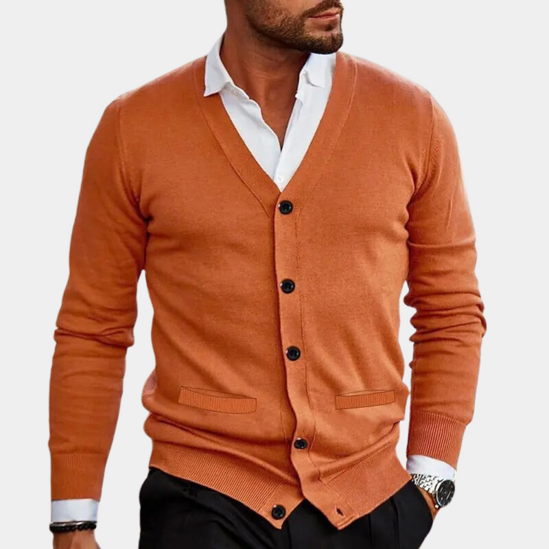Herr Cardigan med V-hals och Knappar 4