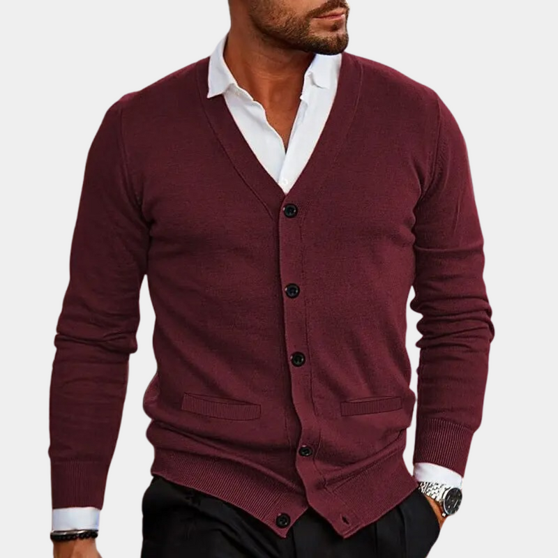 Herr Cardigan med V-hals och Knappar 5
