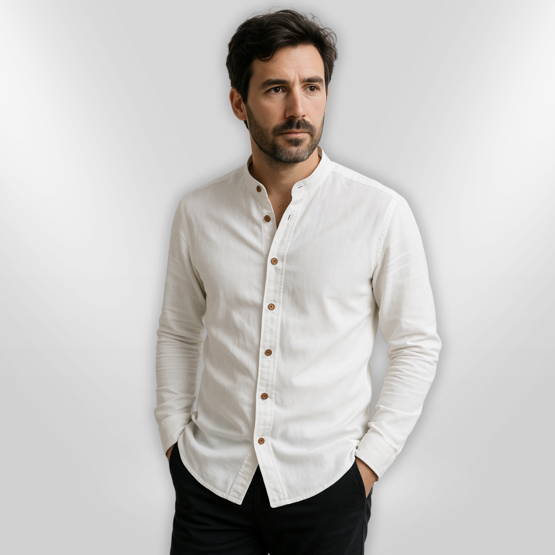 Herr Chemise Asymmetrisk Design Andningsbart Tyg 5