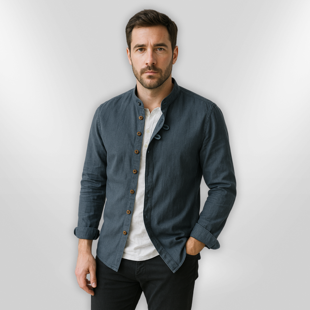 Herr Chemise Asymmetrisk Design Andningsbart Tyg 6