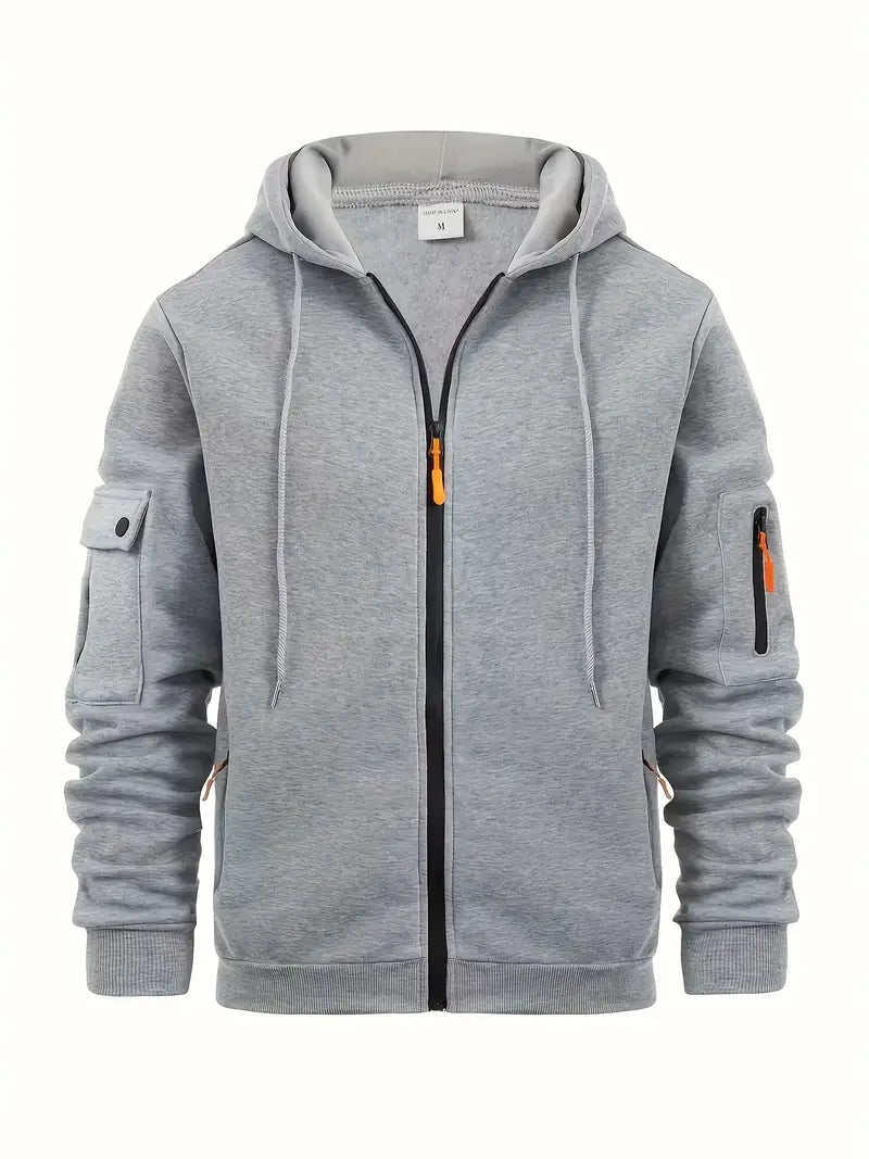 Herr Grå Hoodie Casual Med Huvud 0