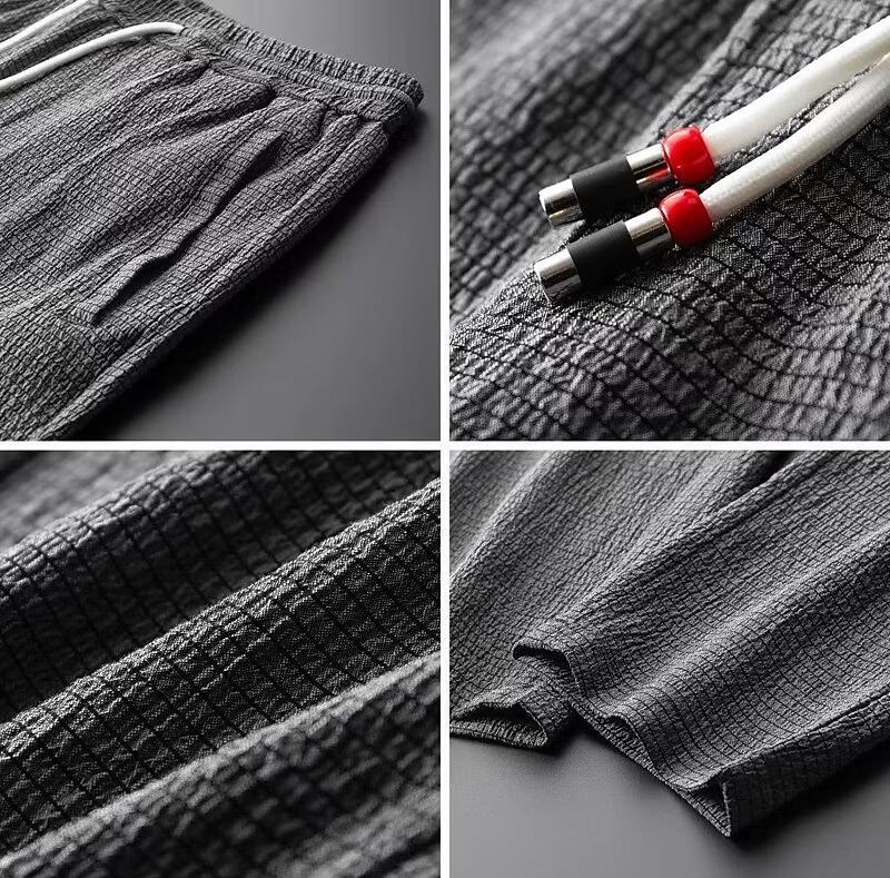 Herr Loungewear Set V-ringad Topp och Dragsko Byxor i Bomull och Linne 3