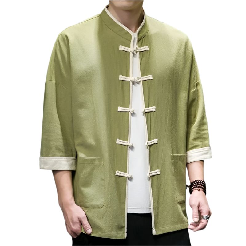 Herr Overshirt Japansk Stil Bomulls- och Linneblandning 0